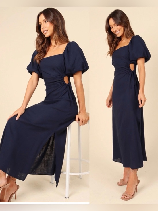Petal & Pup Dresses & Skirts - Petal + Pup Chloe Cut-Out Dress Linen Blend Puff Sleeve Midi , Small